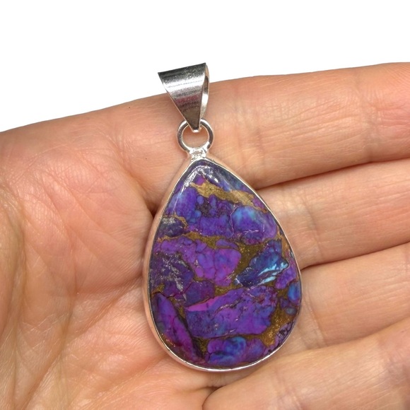 Purple Kingman Copper Turquoise Necklace Pendant Solid 925 Sterling Silver - Picture 2 of 5